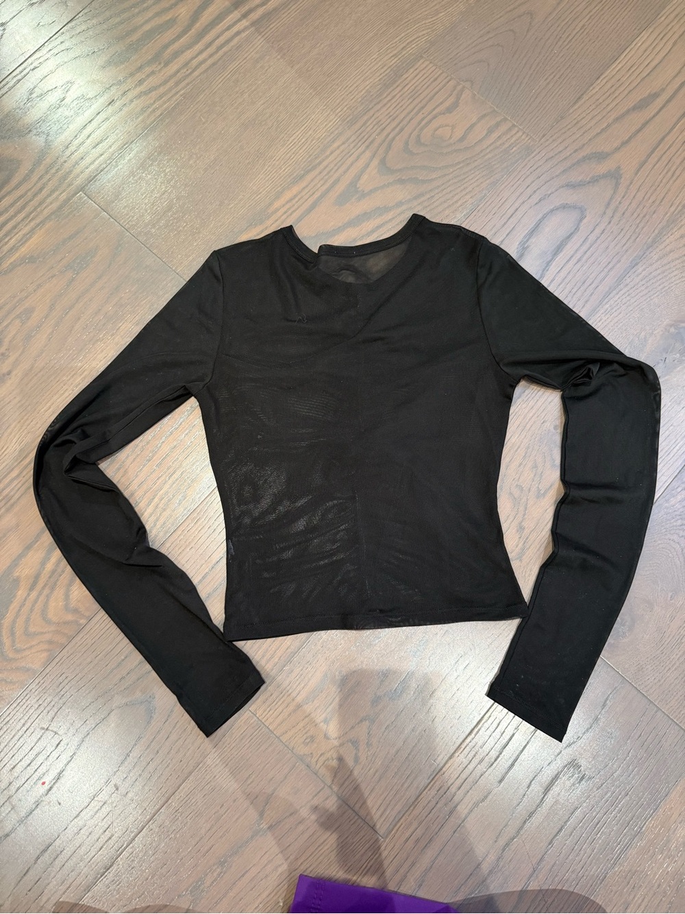 Garage Black Sheer Ruched Long Sleeve Top - Picture 3 of 3
